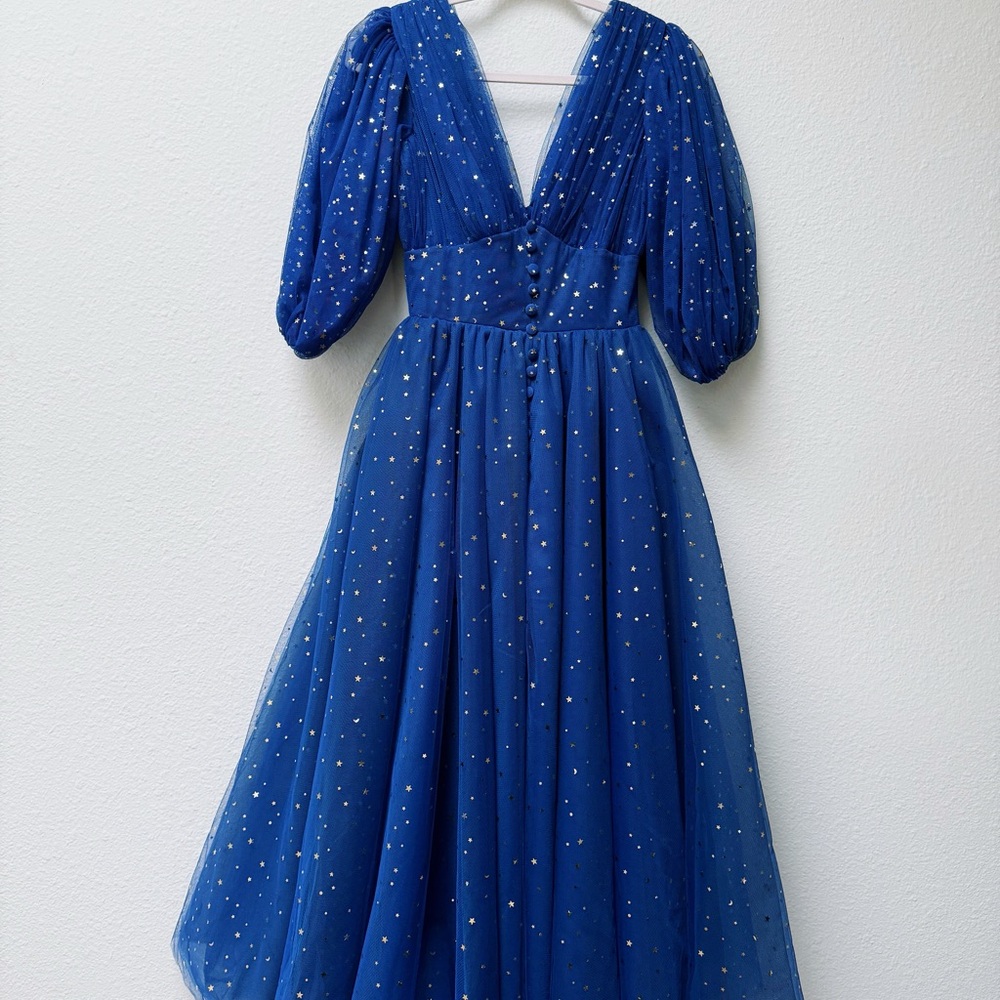 Teuta Matoshi Blue Starry Sequin Gown